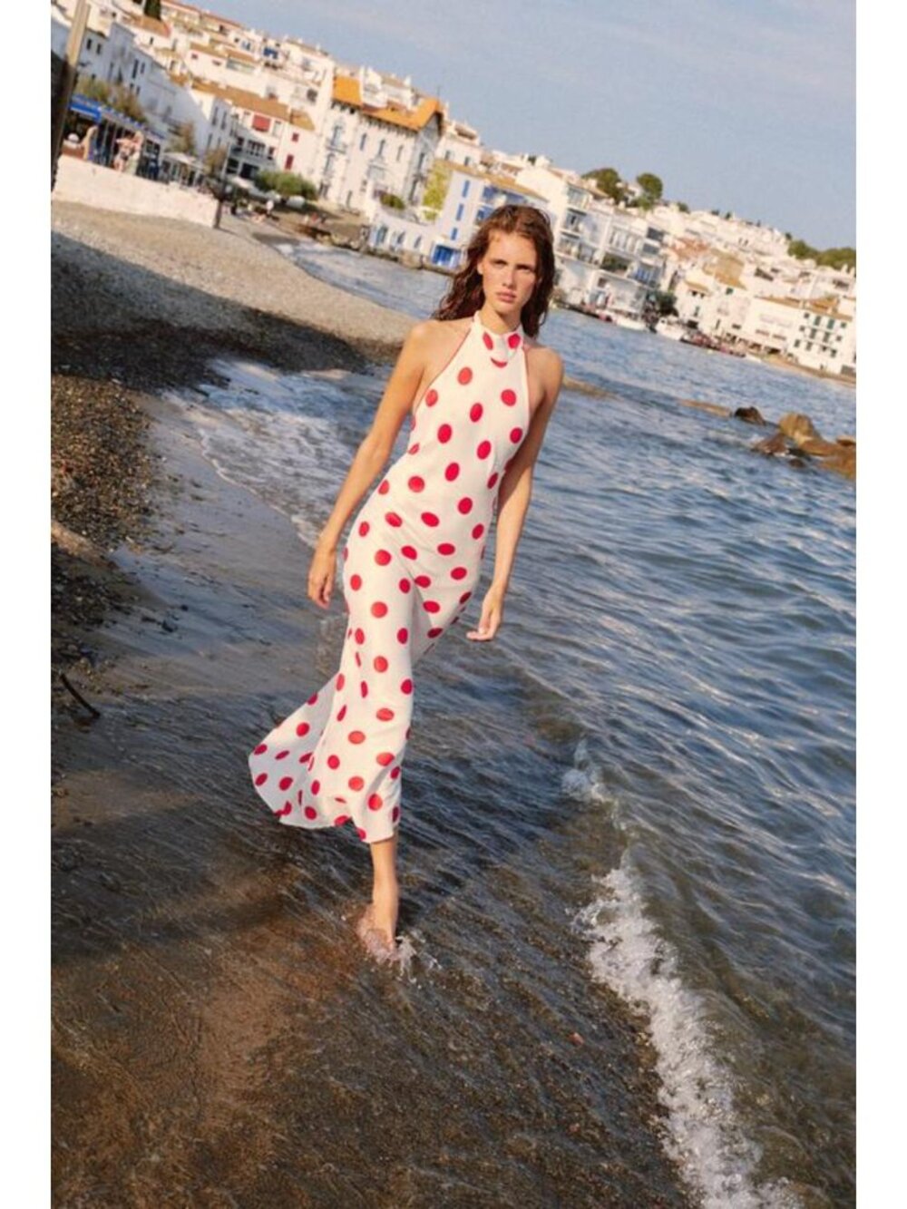 ZARA POLKA DOT HALTER MIDI DRESS